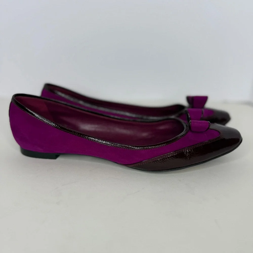 Marc Jacobs Women's Purple Suede Patent Bow Ballet Flats Made in Italy Size 39.5